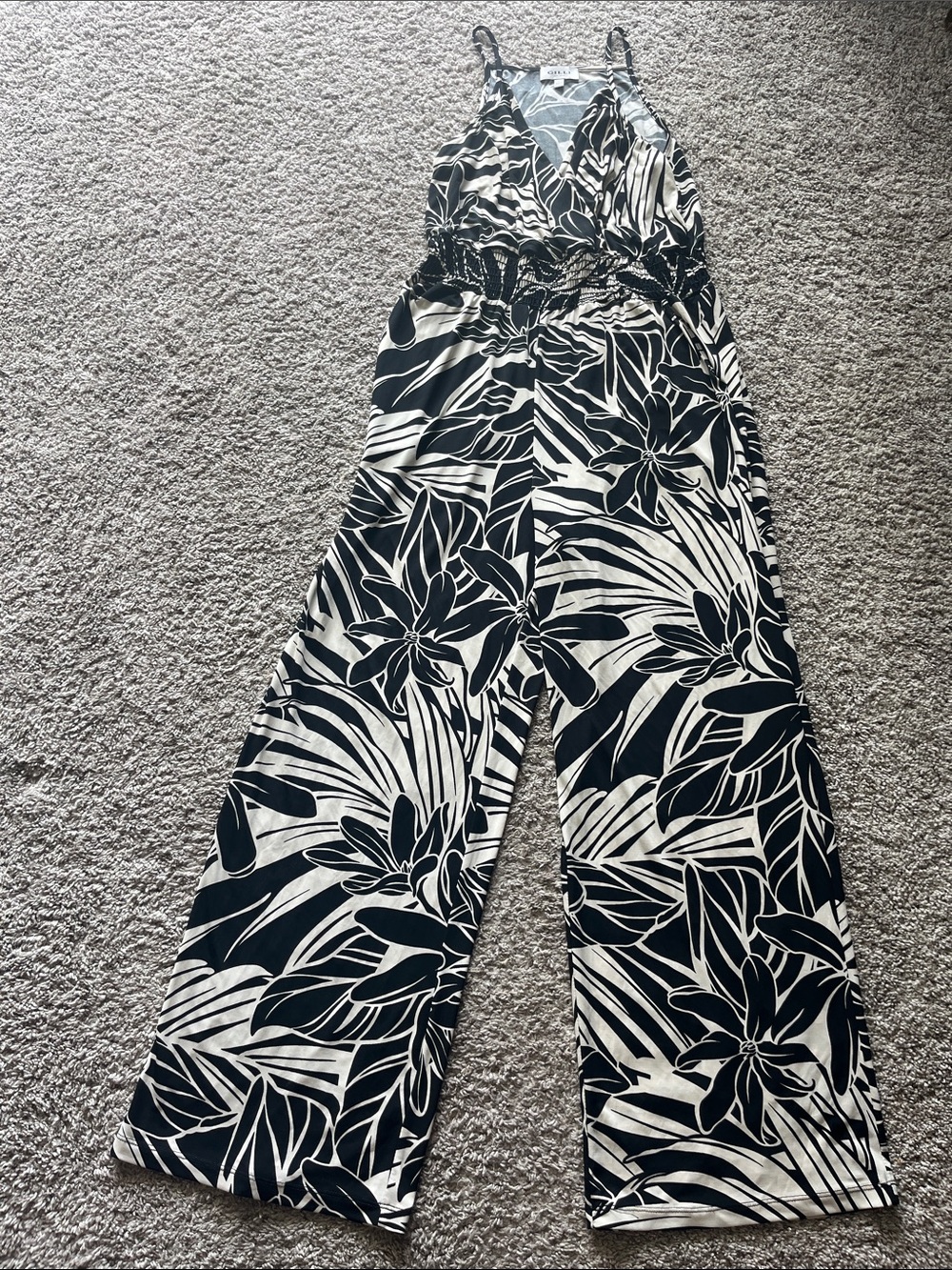 Gilli Black & White Floral Wide-Leg Jumpsuit